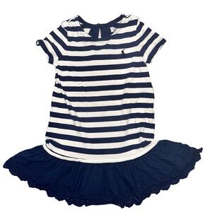 Polo Ralph Lauren Girl’s Toddler Baby Dress 18M Navy Blue White Stripes Ruffles